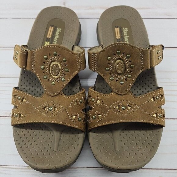 Skechers Reggae Trench Town Womens 6 Brown Leather Slide Sandals Slip On‎ 40871 - Picture 3 of 10
